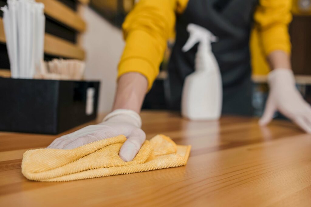 table being cleaned - example of our house cleaning services